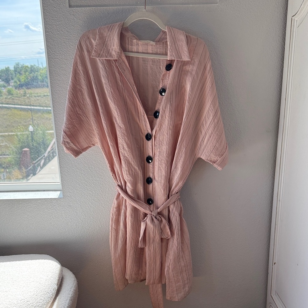 La Maison Talulah Pink Button-Up Dress with Belt Size L
